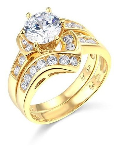 Twjc Anillo De Compromiso De Boda De Oro Amarillo De 14 K Y 