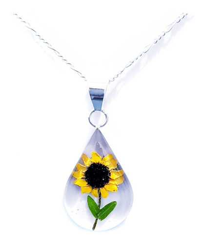 Dije Collar Girasol Gota Incluye Cadena Figaro Plata .925