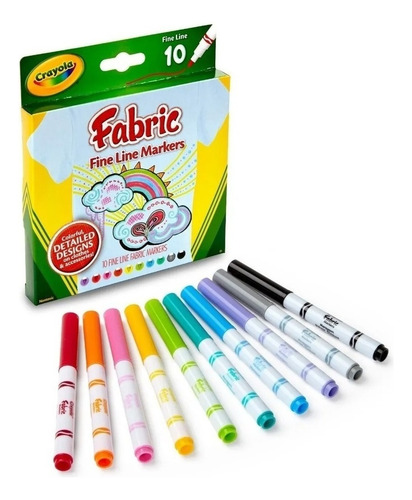 Fibras Marcadores Crayola Para Telas X10 Colores Trazo Fino