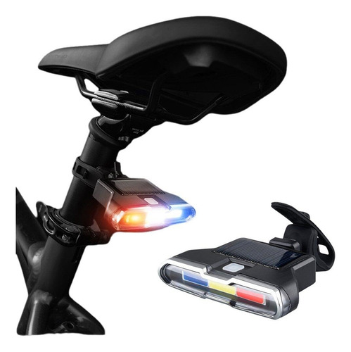 Lámpara Trasera Para Bicicleta 7 Colores Usb C/ Carga Solar Color Negro