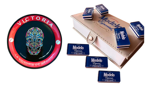 Domino Modelo Especial Beige - Azul + Portavaso Calavera # 6