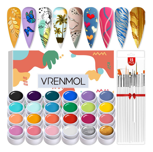 Vrenmol Kit De Pintura De Gel Para Arte De Uñas, 24 Colores,