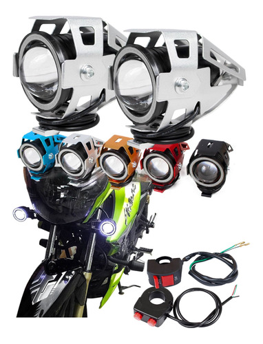 2 Faros Cromo Lupa Led Cree Moto Ojo De Ángel Estrobo U7