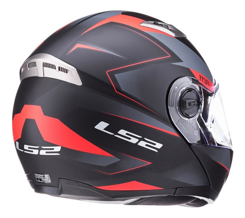 Imagen 4 de 6 de Casco Moto Rebatible Ls2 370 Easy Stripe Negro Rojo Cuotas