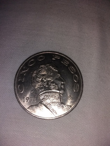 Moneda 5 Pesos De 1971 En Espejo, Letras En Canto Alreves 
