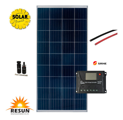 Kit Painel Solar Rs 160w +mc4 + Controlador 10a + Cabo Solar