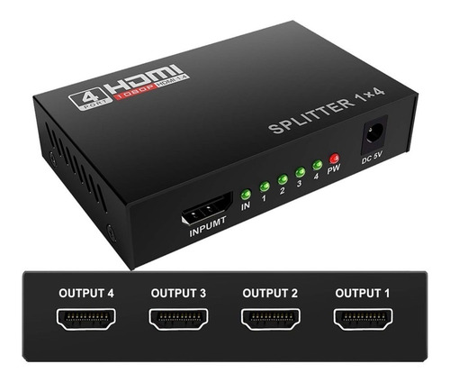 Multiplicador Hdmi Splitter 1 Entrada 4 Salidas 4k 1080p 3d 