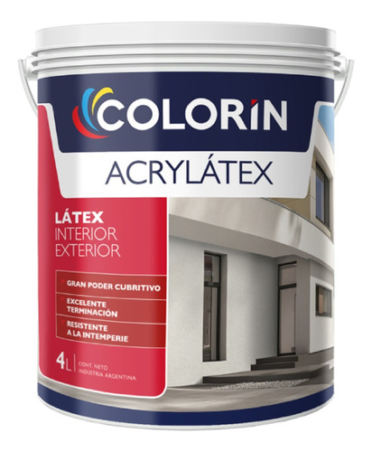 Pintura Latex Acrylatex Interior Exterior Mate 4 Lts Colorin