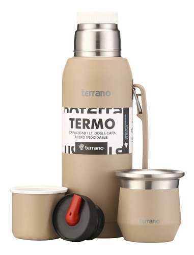 Termo Y Mate Kit Completo 1lt Acero Inoxc-tapón Extra