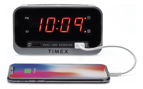 Reloj Despertador De Cabecera Timex Con Carga Usb Doble, Ala