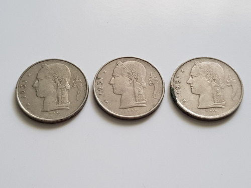 Monedas X 3 Belgica 1951 1 Franco En Francés Y Holandés Lote (Usado)