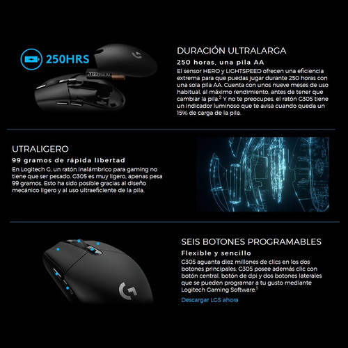 Mouse Gamer Inalámbrico Logitech G305 / 12000dpi - Blanco
