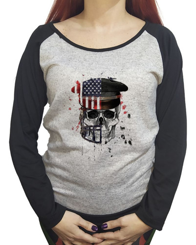 Buzo Lanilla Mujer  Calavera Con Bandera Estados Unidos