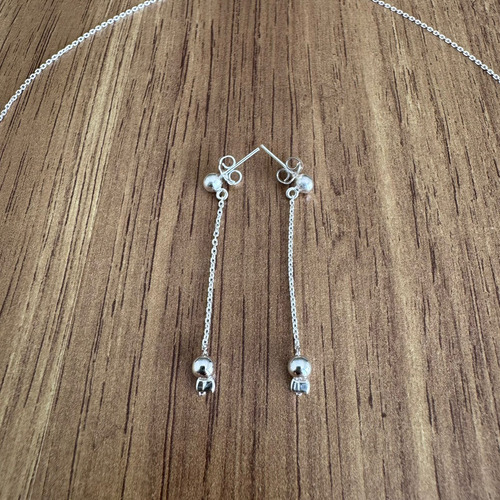 Collar Y Aretes De Plata 925 Set Cadena 45 Cm Mujer Agalea