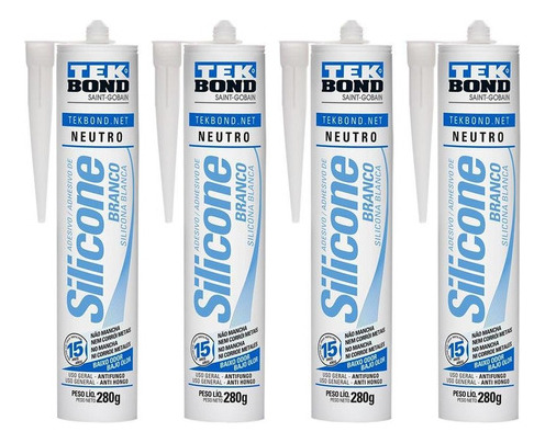 Silicone Neutro Tek Bond De Uso Geral Kit 4 Unidades 280g