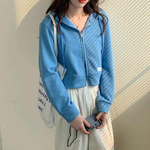 Sudadera Corta Con Capucha Y Cremallera Para Mujer
