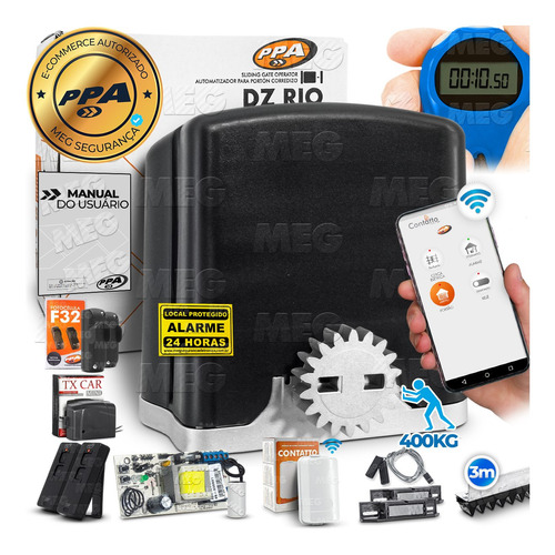 Kit 1 Motor Ppa Dz Rio 3m App Wifi Portão 400kg Tx Car F32