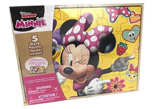 Disney Minnie Mouse 5 Rompecabezas De Madera En Caja De Alma