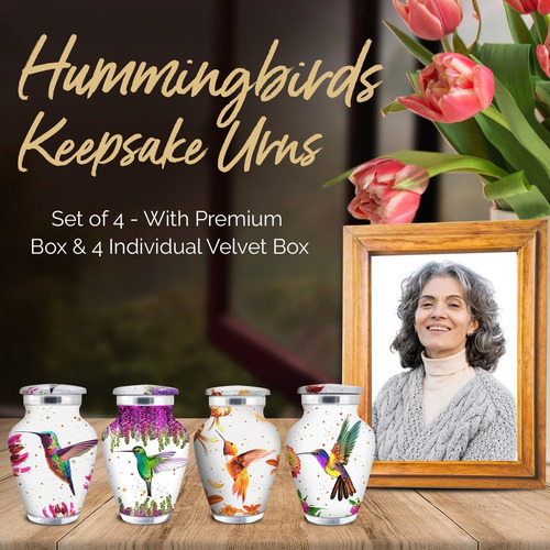 Urnas Blancas Pájaros Zumbidos Juego De 4 Mini Urn...