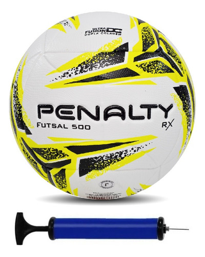 Bola Futsal Penalty Rx 500 + Bomba De Ar Cor Branco/Amarelo/Preto