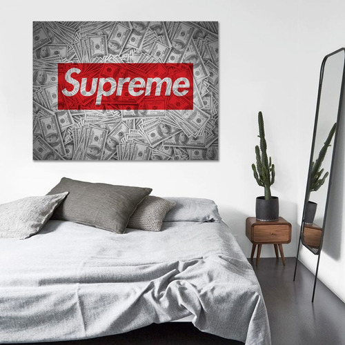 Cuadro Supreme Logo Dollar Decorativo En Canvas Moderno Color Gris Y Rojo Armazón Bastidor