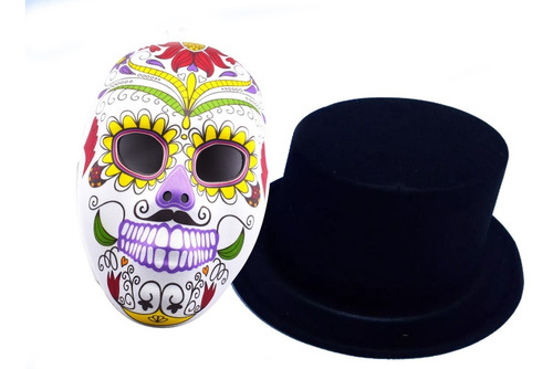 Kit Máscara Sombrero Calavera Catrin Día Muertos Halloween | Envío gratis