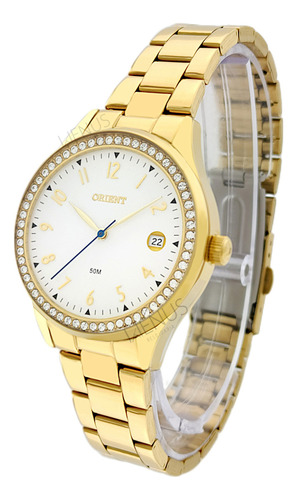 Relógio De Pulso Orient Com Corria De Aço Inoxidável Cor Dourado - Fondo Branco