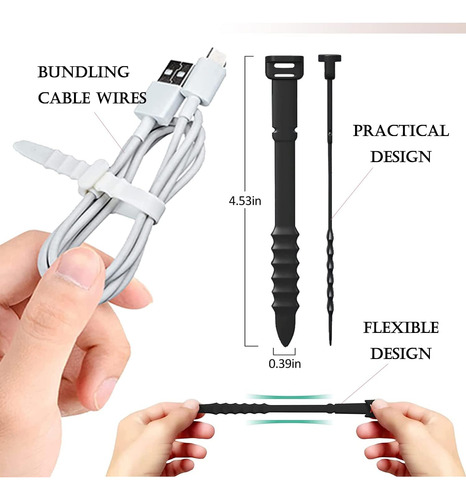 24 Bridas Reutilizables De Silicona Para Cables 11.4 Cm