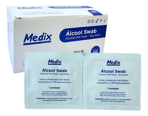 Álcool Swab Sachê 70% Isopropílico 1 Caixa Com 100 Unidades