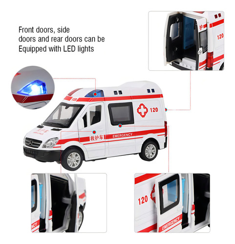 Modelo De Ambulancia, Modelo De Ambulancia De Rescate, Modelo Fundido A Presión, Equipado Con Luces Led, Juguete De Tracción De Metal Con Sonido Para Ambulancia, Juguete Para Niños