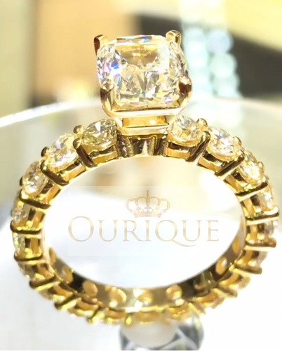 Anel Feminino Noivado Solitário De Ouro 18k750 Com Diamantes