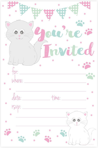 Kitty Cat Birthday Party Invitations  Fill In Style  Co...