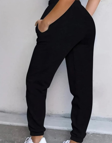 Pantalón Jogger Algodón Frizado Mujer Con Puño Y Bolsillos