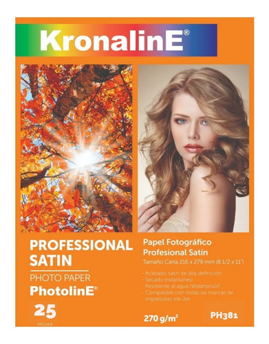 25 Hojas Papel Fotografico Satinado Carta Kronaline Ph381