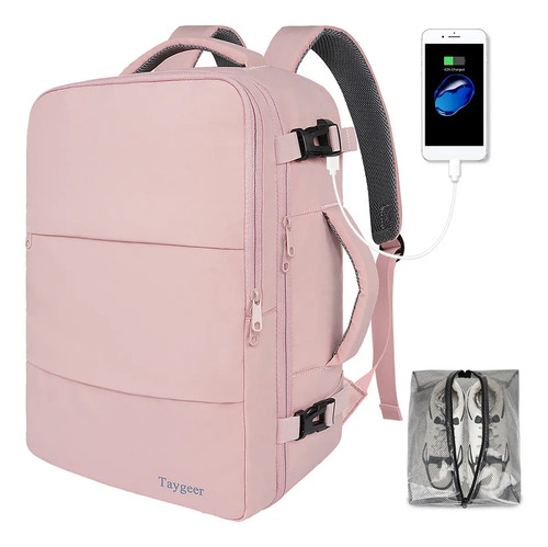 Mochila De Viaje Mujer 45x35x20 Accesorios Para Viaje Antirrobo Impermeable Aprobado Por Avión 10kg Rosa Con Bolsa Organizadora