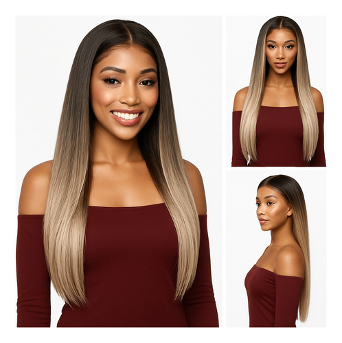 Peluca De Encaje Frontal Destiny - Stylez Oncologica Balayage Negro Con Rubio L