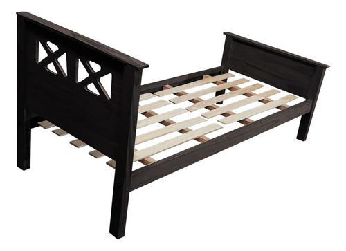Cama Cruz Moderna 1 Plaza 80 X 190 Madera Macizo Individual Color Negro