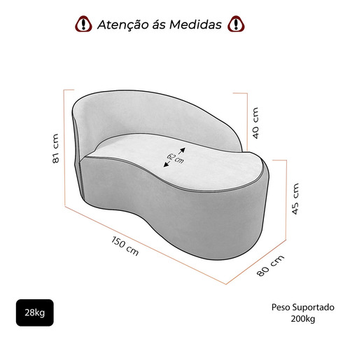 Sofá Orgânico Curvo Feijão Bouclé Confortável Sala Estúdio