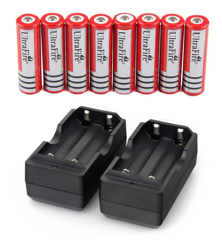 8pcs Recargable Li-ion 18650 3.7v Baterías + 2 X Cargador In