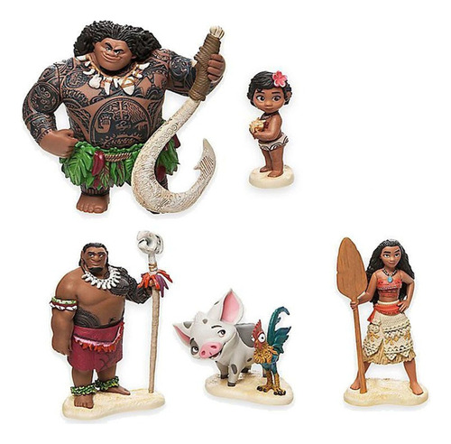 6pcs Moana Maui Hei Hei Tamatoa Sina Chief Tui Figura Modelo
