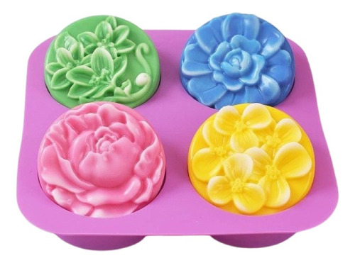 Molde Silicon 4 Rosas Flores - Repostería Flanes Jabón Velas