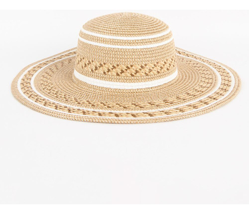 Sombrero Kaky Claro De Paja Con Franjas Blancas Decorativas