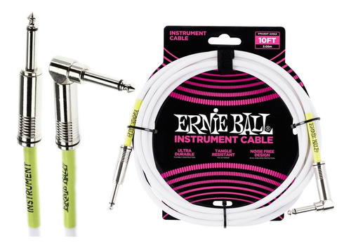 Cable Ernie Ball Guitarra Plug Plug Angular 3 Metros Blanco