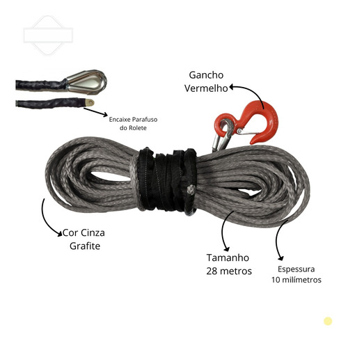 Cabo Kevlar Sintético 12000 13000 Libras P/ Guincho - Cinza Cinza