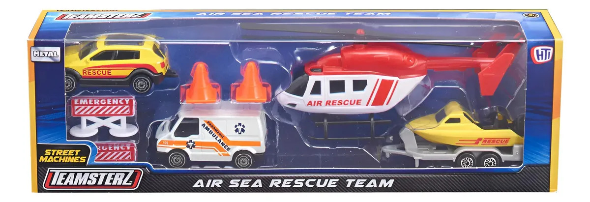 Teamsterz Equipo De Rescate Helicóptero Lancha Y Autos 14014 Color Amarillo