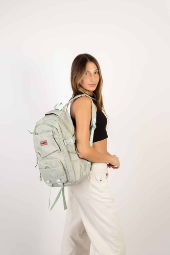 Mochila Urbana La Chapelle Microfibra Con Osito Verde Claro Liso