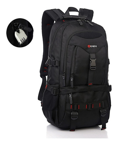 Mochila Grande Impermeável 35l Cargueira Resistente Camping Cor Preto Desenho do tecido Liso