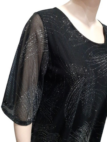Imagen 3 de 4 de Blusa Fiesta Evasé Brillos Talles Grandes Especiales