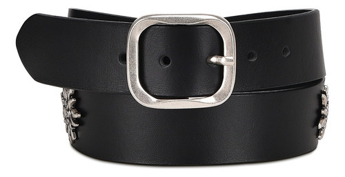 Cinturón Casual Cuadra Dama Piel Genuina Negro Diseño De La Tela Liso Talla 43.0