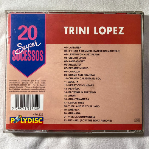 Cd Trini Lopez 20 Super Sucessos (Usado)
